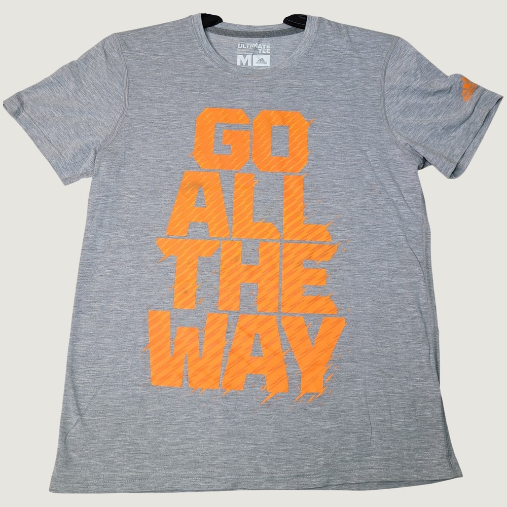 Adidas Ultimate Tee Mens Medium Gray Orange Graphic Go All The Way Shirt